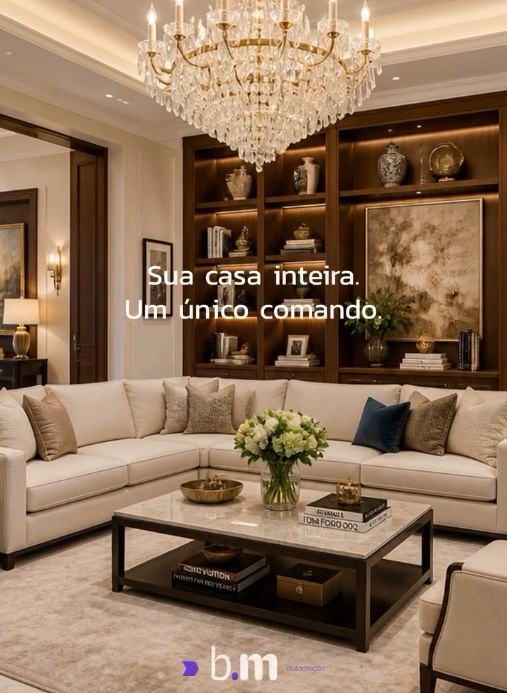 Sala de estar de alto padrão automatizada — sua casa inteira, um único comando